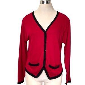 Red Black Trim Cropped Cardigan
